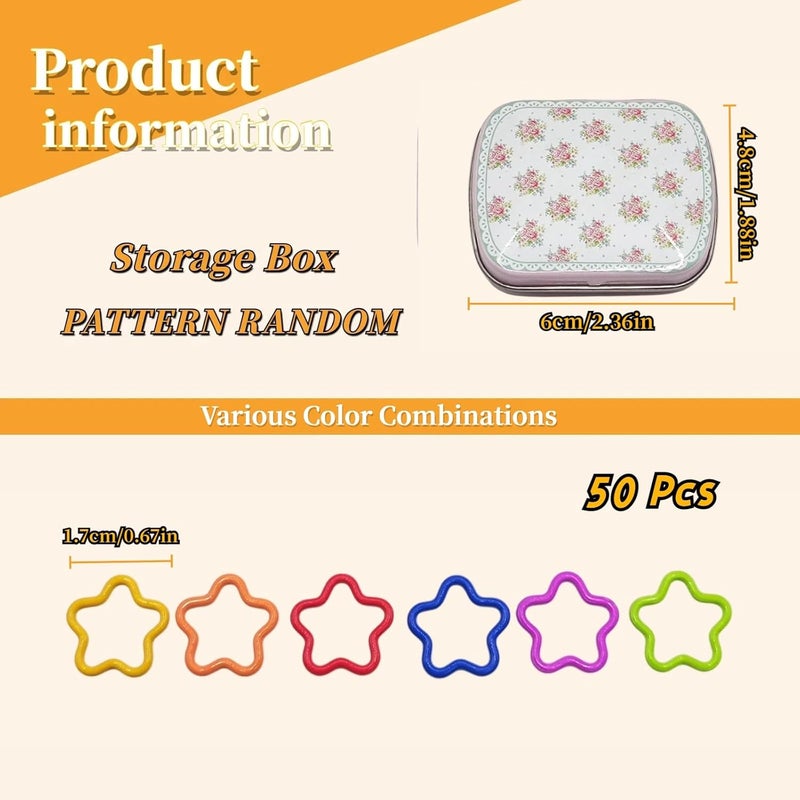wonofa 50 Pcs Star Metal Stitch Markers, Knitting Stitch Markers Colorful Crochet Stitch Markers with Storage Box for Crocheting Clothing Tag DIY Craft Project(Pentagram-50Pcs) - Image 2